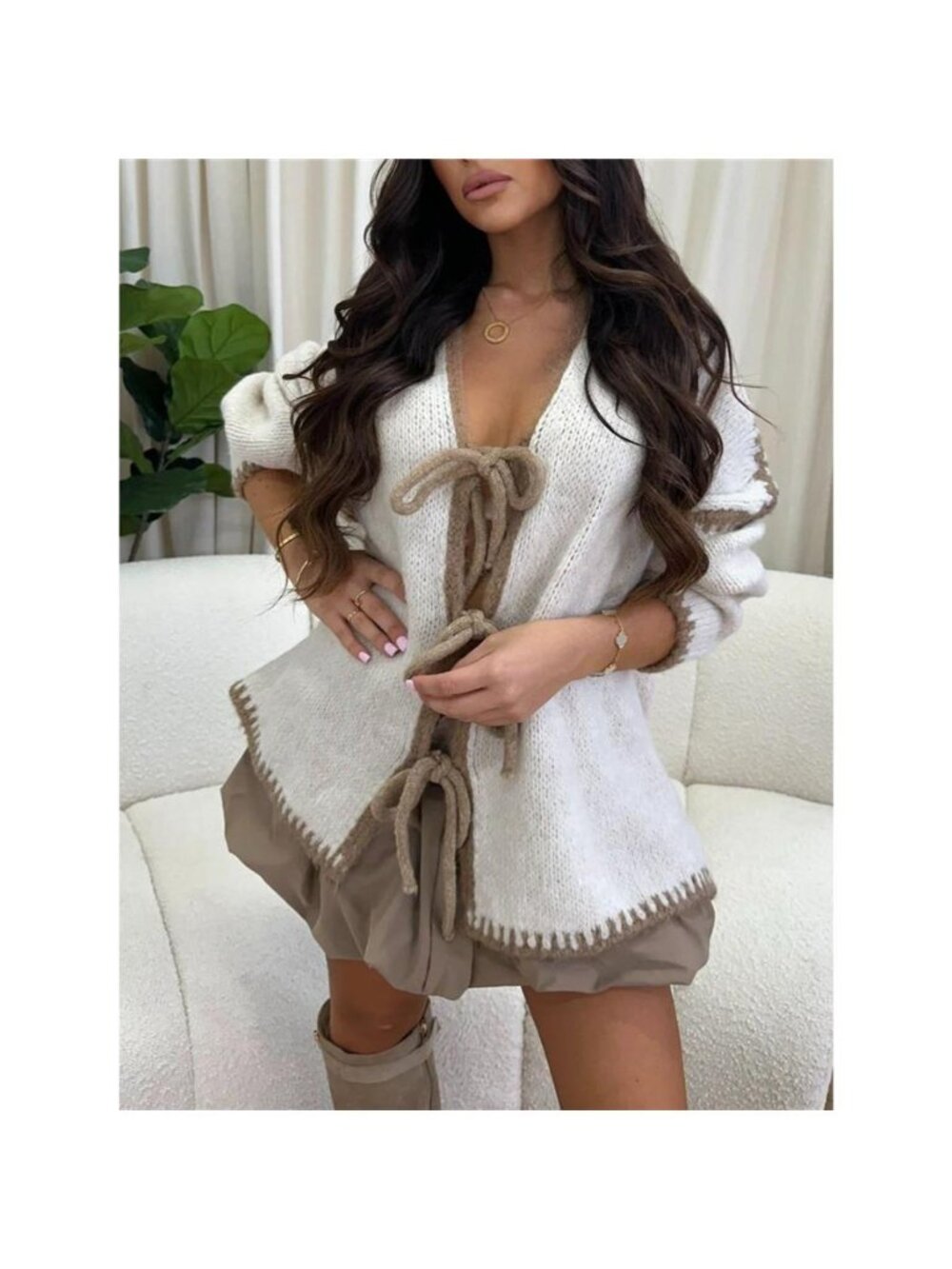 Tie Front Drop Shoulder Cardigan